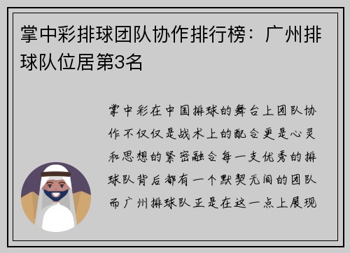 掌中彩排球团队协作排行榜：广州排球队位居第3名
