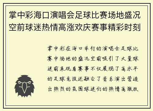 掌中彩海口演唱会足球比赛场地盛况空前球迷热情高涨欢庆赛事精彩时刻