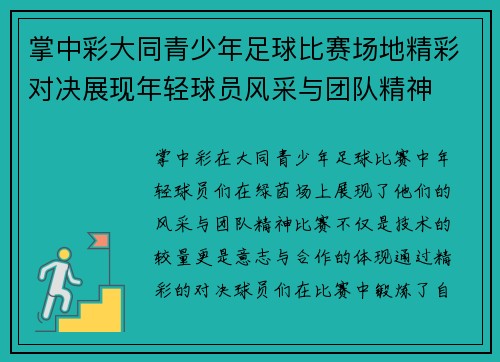 掌中彩大同青少年足球比赛场地精彩对决展现年轻球员风采与团队精神