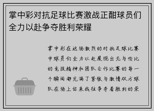 掌中彩对抗足球比赛激战正酣球员们全力以赴争夺胜利荣耀
