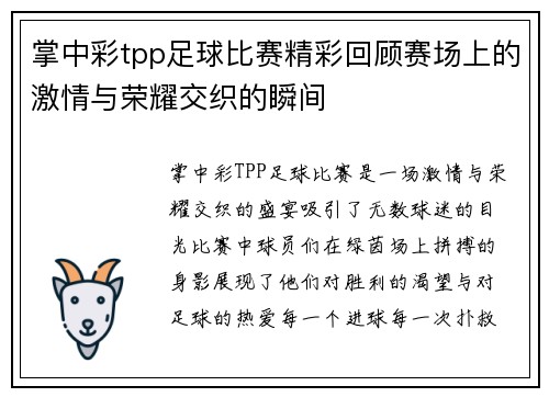 掌中彩tpp足球比赛精彩回顾赛场上的激情与荣耀交织的瞬间