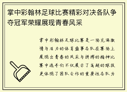 掌中彩翰林足球比赛精彩对决各队争夺冠军荣耀展现青春风采